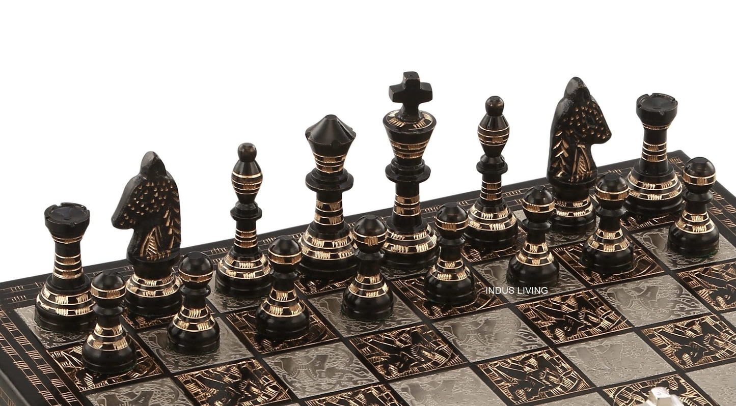 Luxury & Decorative Premium Chess Board Game Set | 10 x 10 Inches | Black & Silver | Collectible & Handmade Chess Set for Professionals & Adult for Tournament/for Gifting by INDUS LIVING