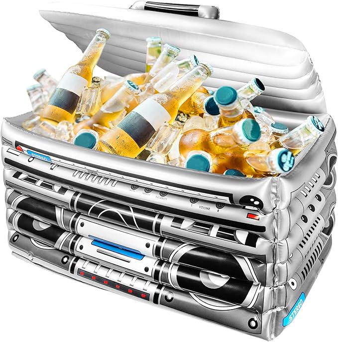 Novelty Place Inflatable Boombox Cooler - Large Capacity Ice Bucket Drink Cooler Blow Up Stereo Decoration for 80s 90s The...