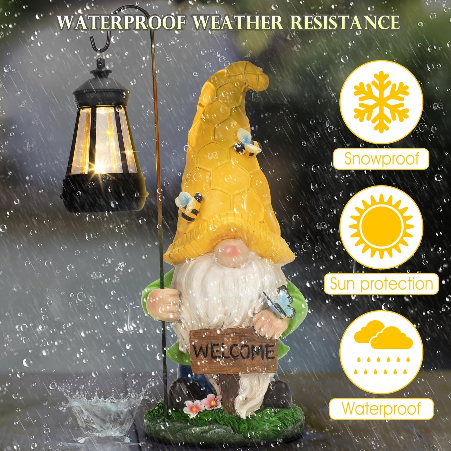 Solar Large Garden Gnomes Outdoor Statues with Lantern Light, Welcome Gnome Garden Outdoor Decor Gift Waterproof Decoration for Patio, Balcony, Yard Ornament Mom Gift