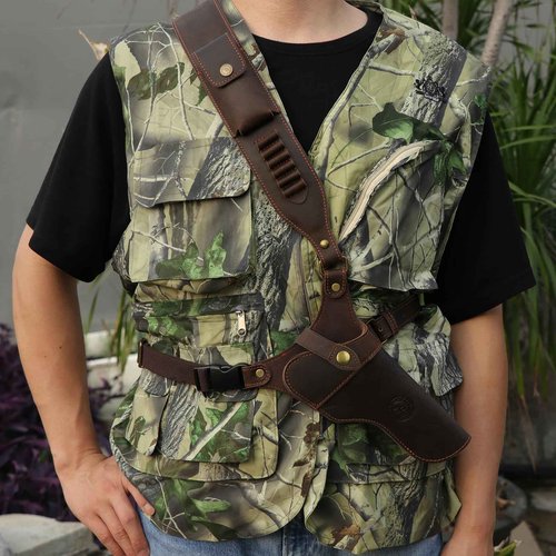 TOURBON Adjustable Leather Chest Rig Pistol Holster with Ammo Holder Shoulder Strap