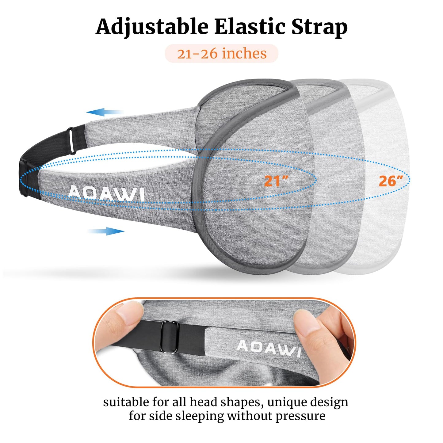AOAWI Sleep Eye Mask 3D Contoured cup Soft and Gentle, Breathable, Comfortable for side sleeping, Travellers, Yoga, Men, Women, Adjustable, with silicone Ear Plugs for Sleeping Noise Reductions (Grey)