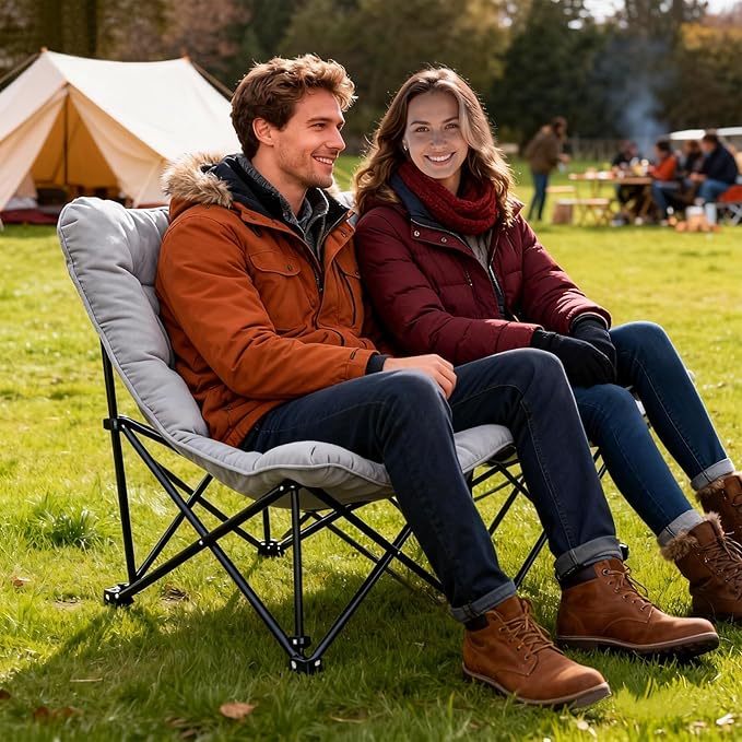 WTVIDAS Oversized Padded Double Camping Chair with High Back Heavy Duty Folding Comfy Chair Butterfly Chair for Adults Lawn Patio Outdoor