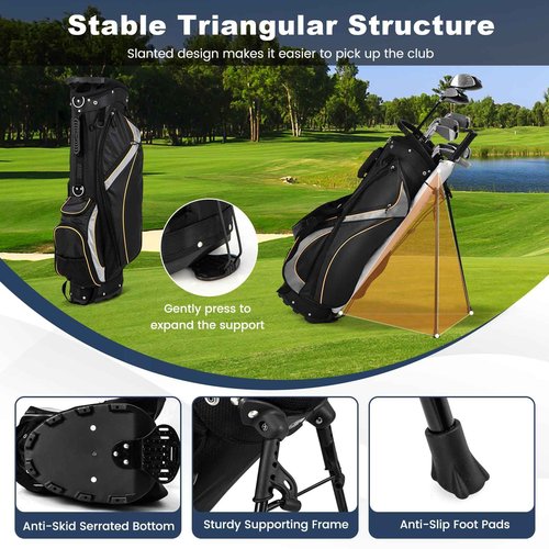 Goplus Golf Stand Bag, Golf Club Bag 8 Way Top Dividers, Cooler Bag, 7 Zippered Pockets, Adjustable Dual Strap, Rain Hood, 4.5LBS Lightweight Portable Golf Bag with Stand for Men Women