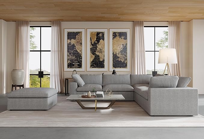 160.6" Cloud Modular Sectional Sofa with Thick Cushion,Down Filled Comfort V Shaped Sofa Couch for Living Room,Minimalist Wide Deep Seat Convertible Couches，4 Seater & 1 Corner+1 Ottoman