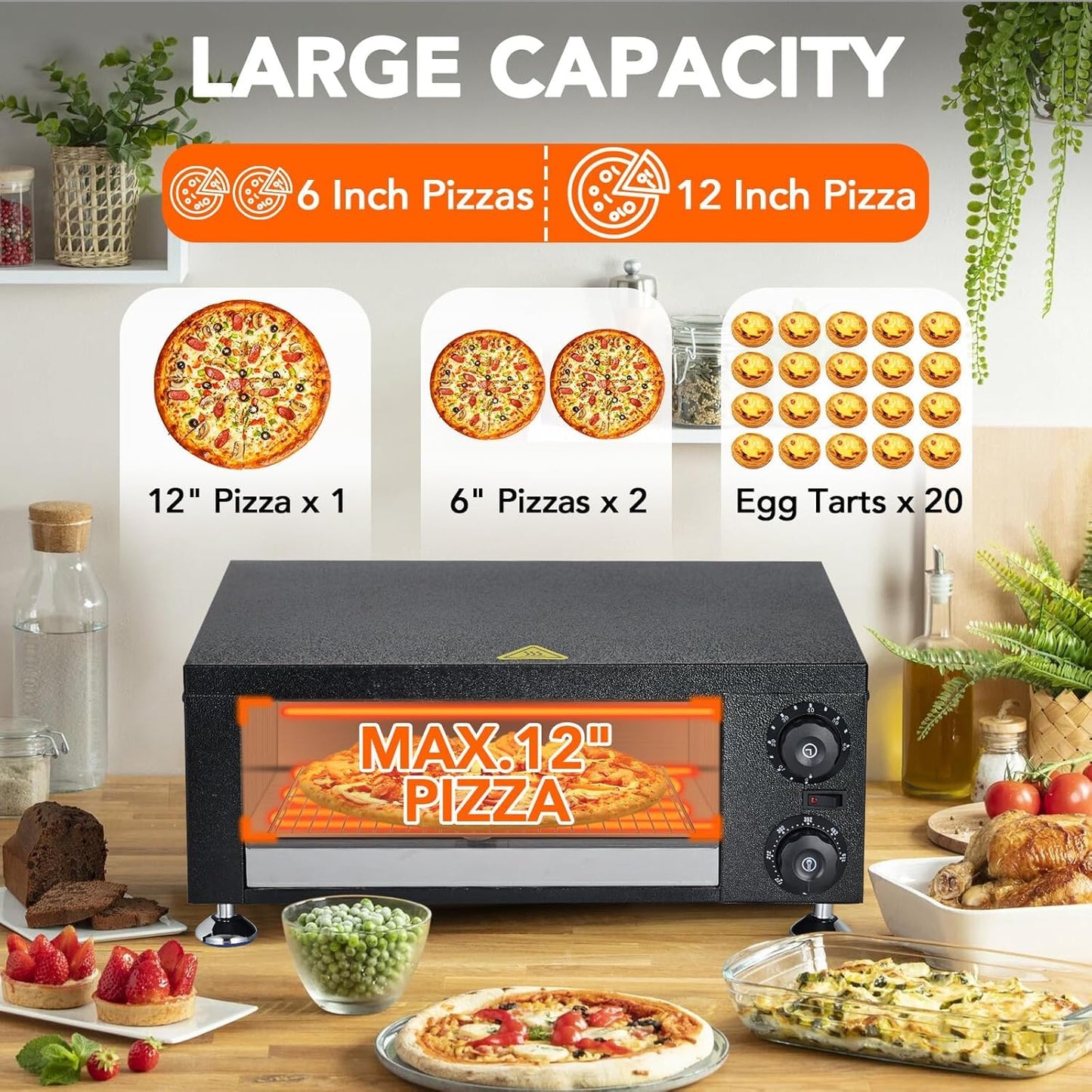 High-Speed Commercial Pizza Oven 12" 1100W | Sealed Stainless Steel with 60-Min Timer | for Pizzeria, Food Truck, Catering | Countertop Electric Baking Machine