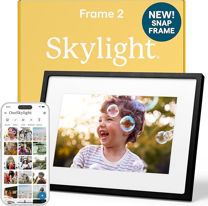 Skylight Digital Picture Frame 2 – 10" Full HD Wi-Fi Touch Screen, 16GB Digital Photo Frame, Load Photos & Videos Directly from Phone, Anti-Glare, Ideal for Personalized Gifting, Black - w/NA Adapter