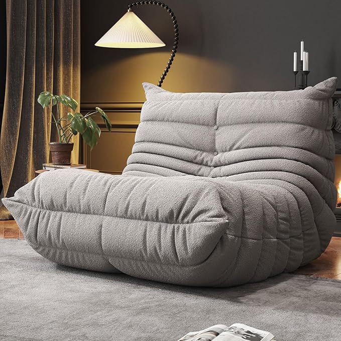 WHGBJA Memory Foam Bean Bag Chair for Adults, Teddy Material Beanbag Sofa with Filler, Cozy Floor Lounge Seat for Living Room, Bedroom, Dorm, Office (Grey)
