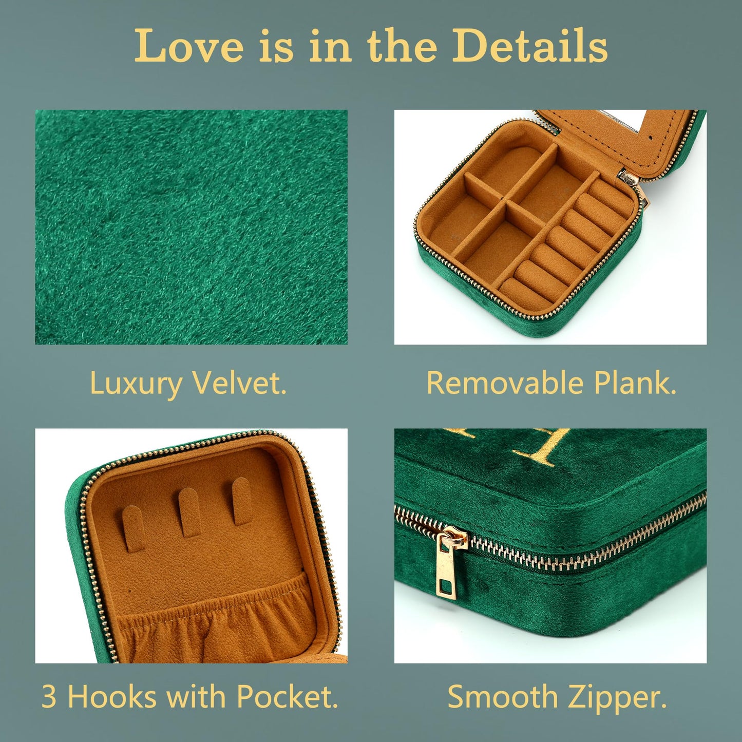 Parima Gifts for Her - Gifts for Women, Plush Velvet Travel Jewelry Case, Small Jewelry Box, Birthday Gift for Women Her, Personalized Gifts - Letter A, Green