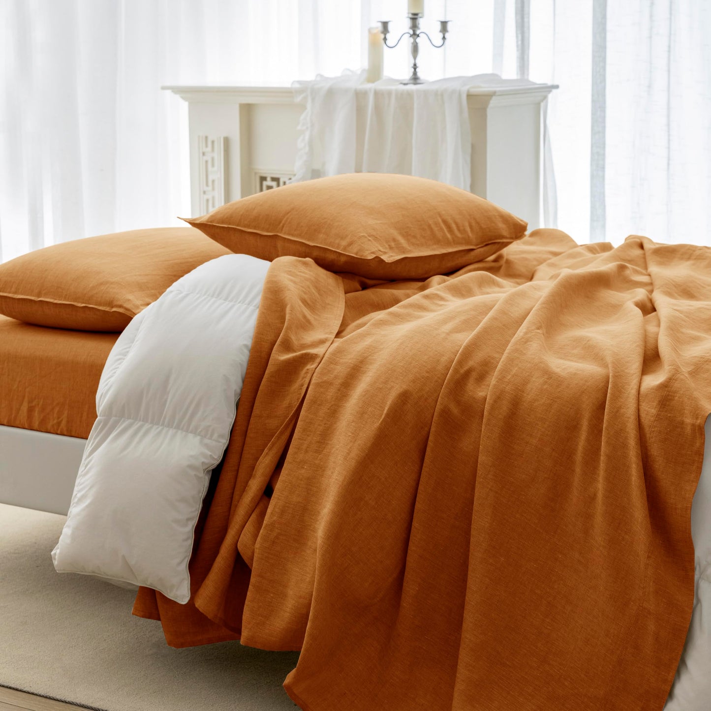 EVERLY 100% Linen Pillowcases Set of 2, Envelope Overlap Closure French Natural Washed Flax Pillowcases 20x26inches-Caramel