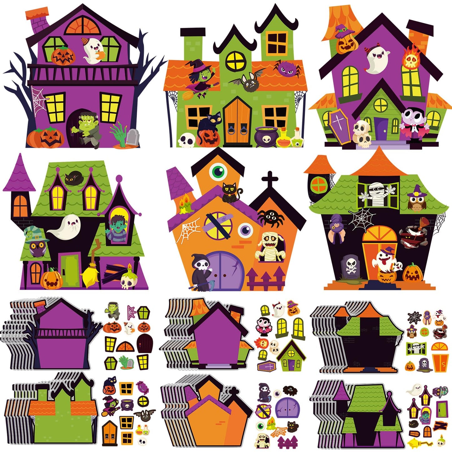 Pajean 48 Packs Halloween Craft Kits for Kids Halloween Haunted House Craft Kit Make Your Own Haunted House Stickers for Classroom Favors Activities