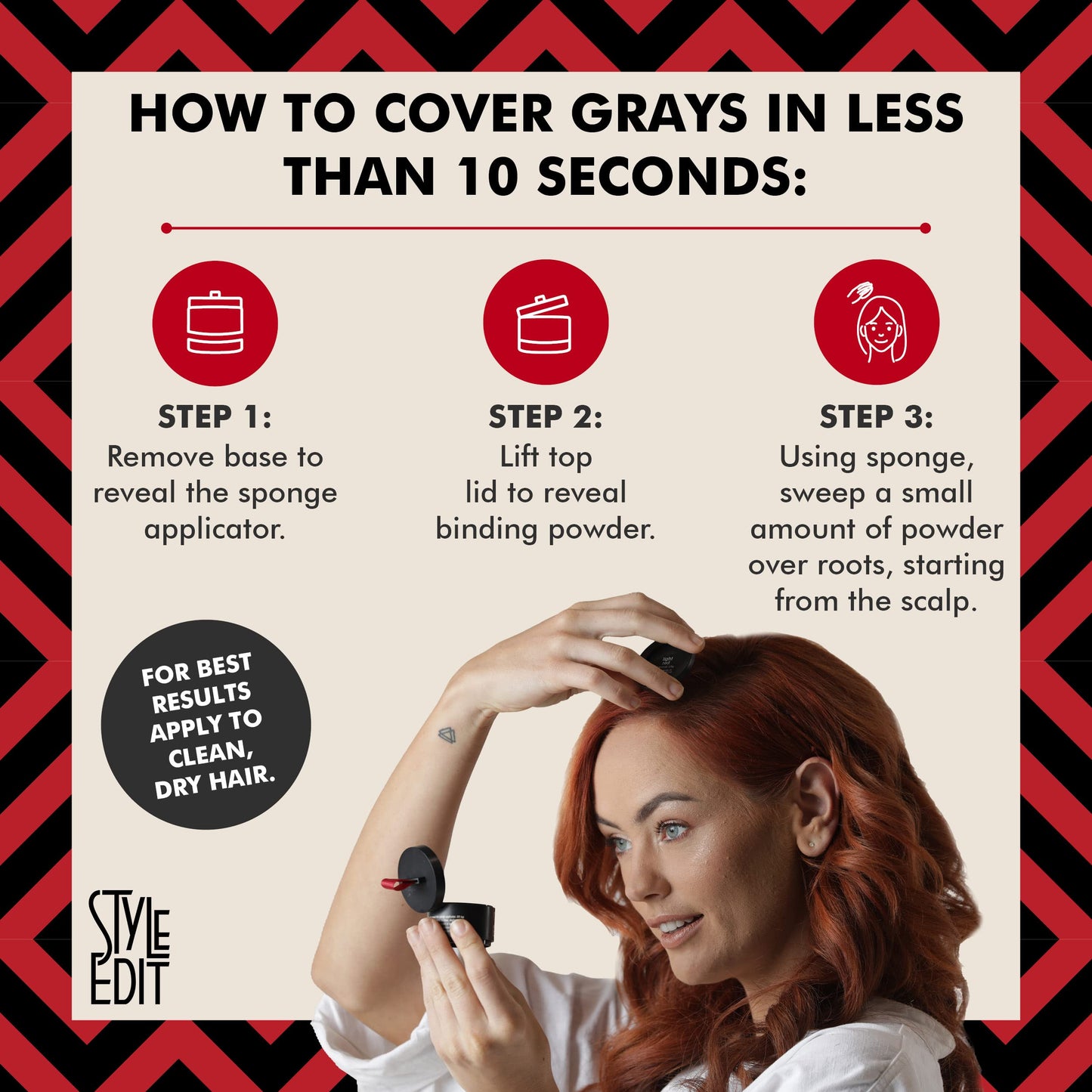 Root Touch Up Powder by Style Edit | Dark Red Hair Color Coverage | Mineral-Infused Hairline Concealer for Grays and Roots | 0.1