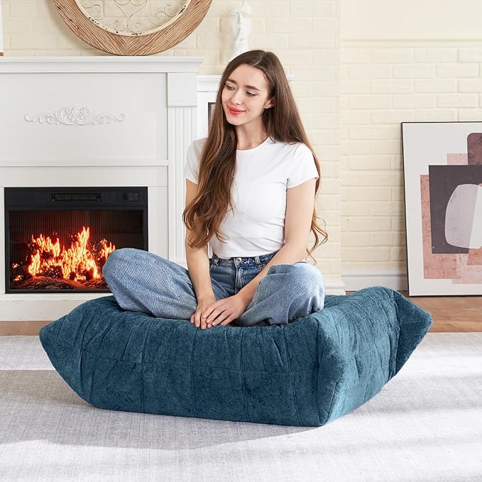 HABUTWAY Bean Bag Ottoman,Foot Rest,Fireside Chair Memory Foam Lazy Bean Bag Sofa for Living Room,Bedroom,Dorm,Office (Ottoman-Navy Blue)