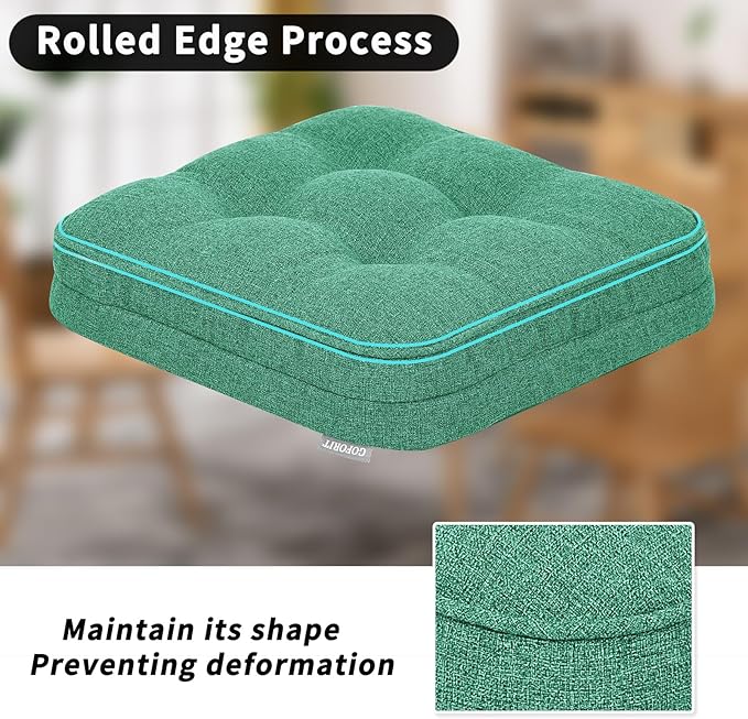 GOFORIT Memory Foam Cushion，Square Seat Cushions for Dining Chairs,Non-Slip Chair Pads with Removable Cover, 16'' x 16'',4 Pack, Green