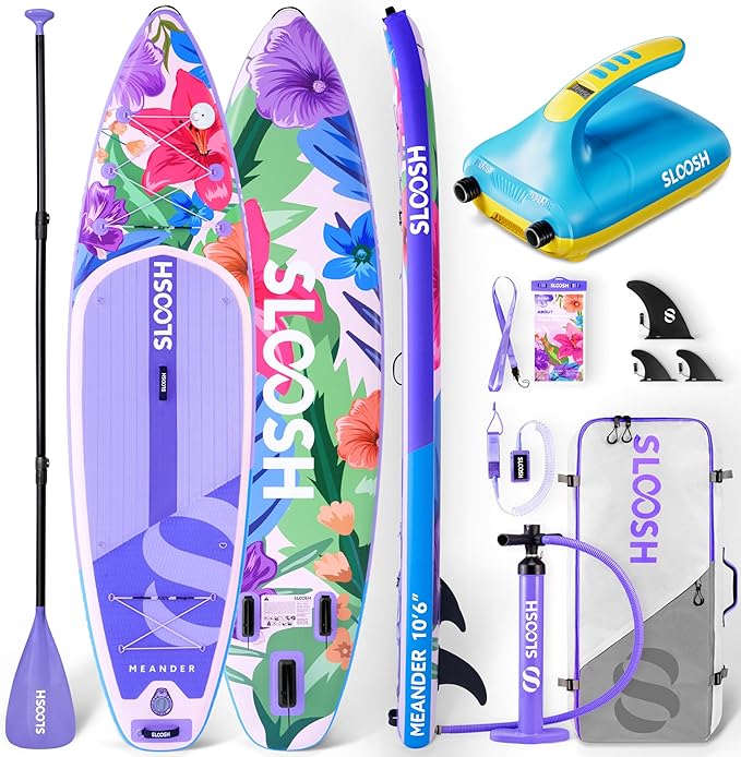 SLOOSH 10'6" Inflatable SUP & Electric Pump Bundle – Stable Paddle Board Kit with EVA Deck, 20 PSI Fast Pump, Kayak Paddl...