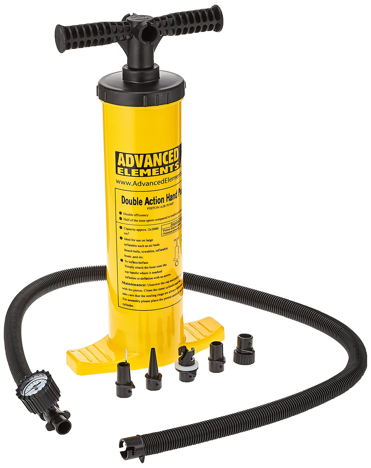 Advanced Elements Lagoon 1 Person Inflatable Kayak & Double Action Pump with Pressure Guage, Yellow, One Size