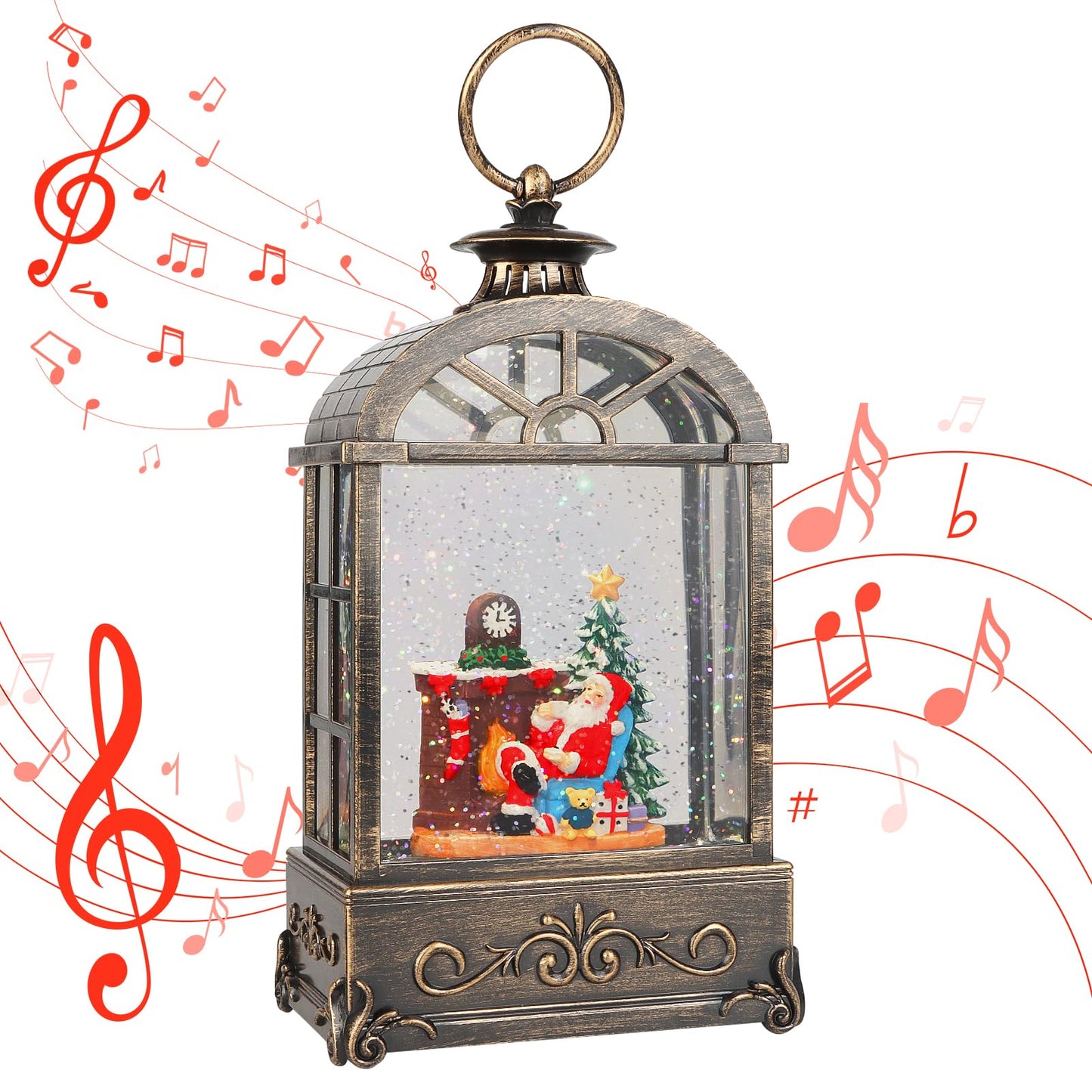 LSISOVO Christmas Snow Globes Lantern,Musical Snow Globe,Christmas Decorations Indoor for Home,Battery Or USB Powered,with 6 Hour Timer,Christmas Lantern for Festival Decoration,Santa Claus