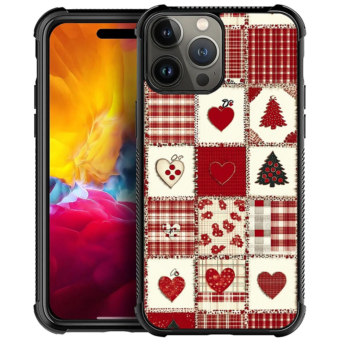 XUANWENPA for iPhone 13 Pro Case,The Black Shell Design is Bright,Anti Drop and Dust-Proof,Christmas Tree and Checkered Heart.