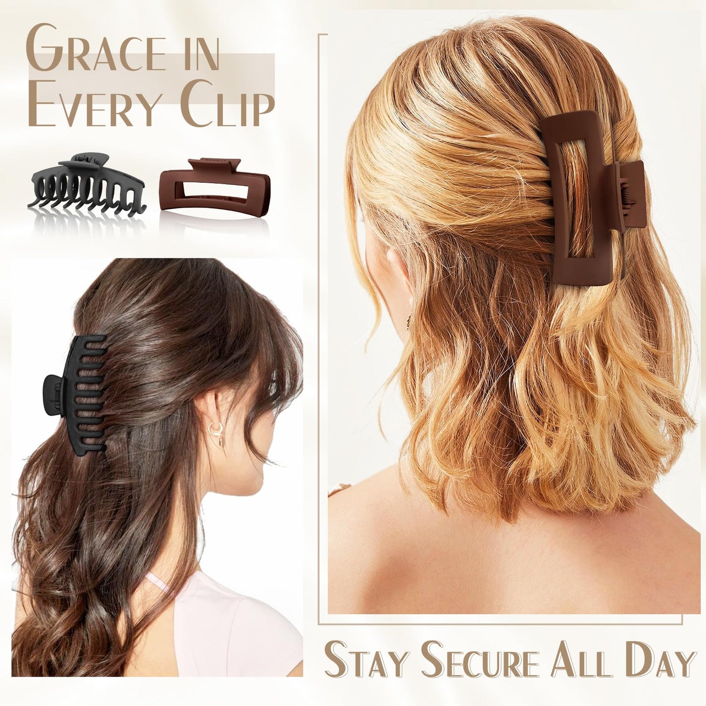 TOCESS Big Claw Clips for Women & Girls, 8 Pack 4.33 Inch Matte Jumbo Hair Claw Clips, Strong Hold Non-Slip Rectangle Hair Clamp