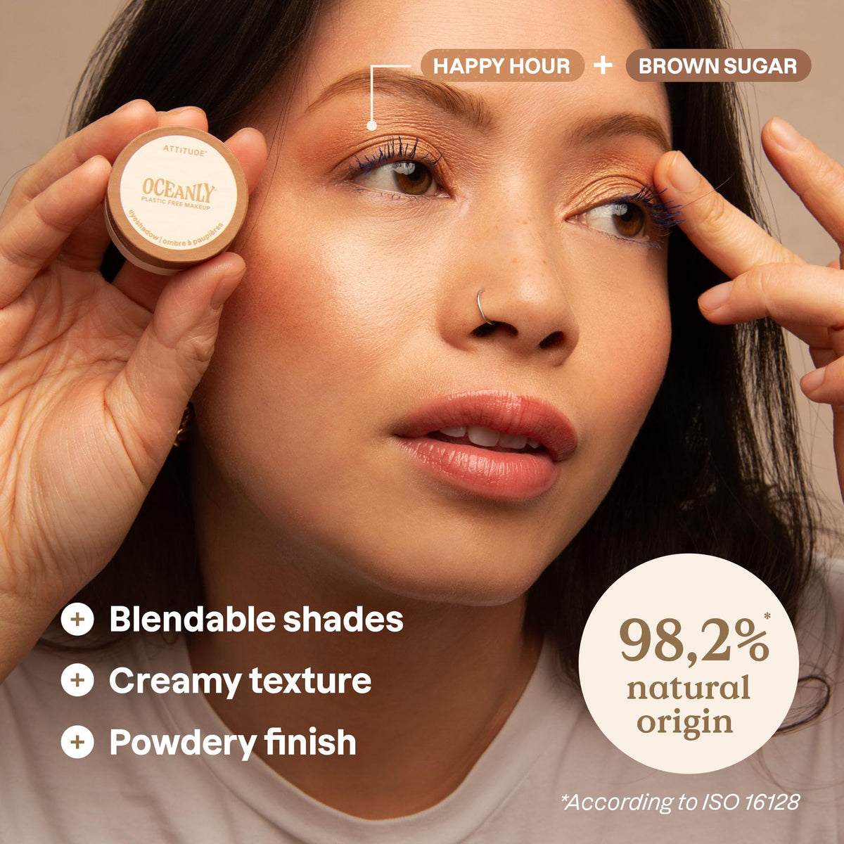 ATTITUDE Oceanly Eyeshadow, EWG Verified, Single Shimmer Cream Eyeshadow, Plastic-Free, Vegan Beauty and Makeup, Happy Hour, 0.1