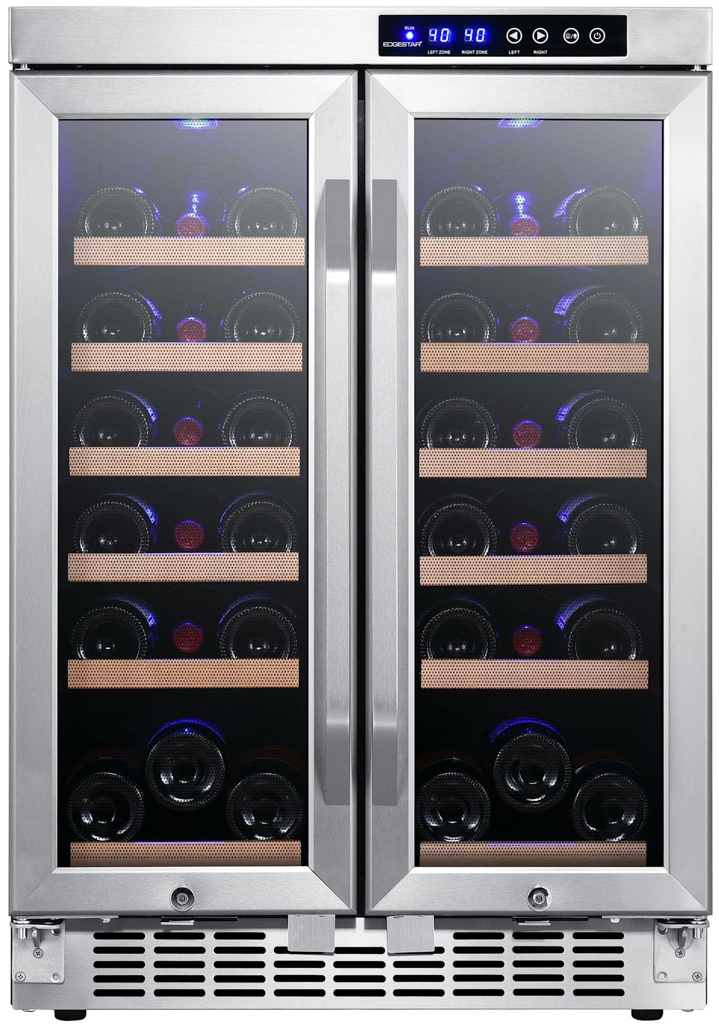 EdgeStar CWR362FD 24 Inch Wide 36 Bottle Built-In Wine Cooler with Dual Cooling Zones and French Doors - Stainless Steel