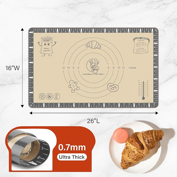 Silicone Mat for Baking Macaron, Bread, Pizza, Extra Thick Silicone Baking Mat with Measurement, Non Stick Pastry Mat for Dough Rolling Out, Heat Resistant to 480°F Gift for Baker