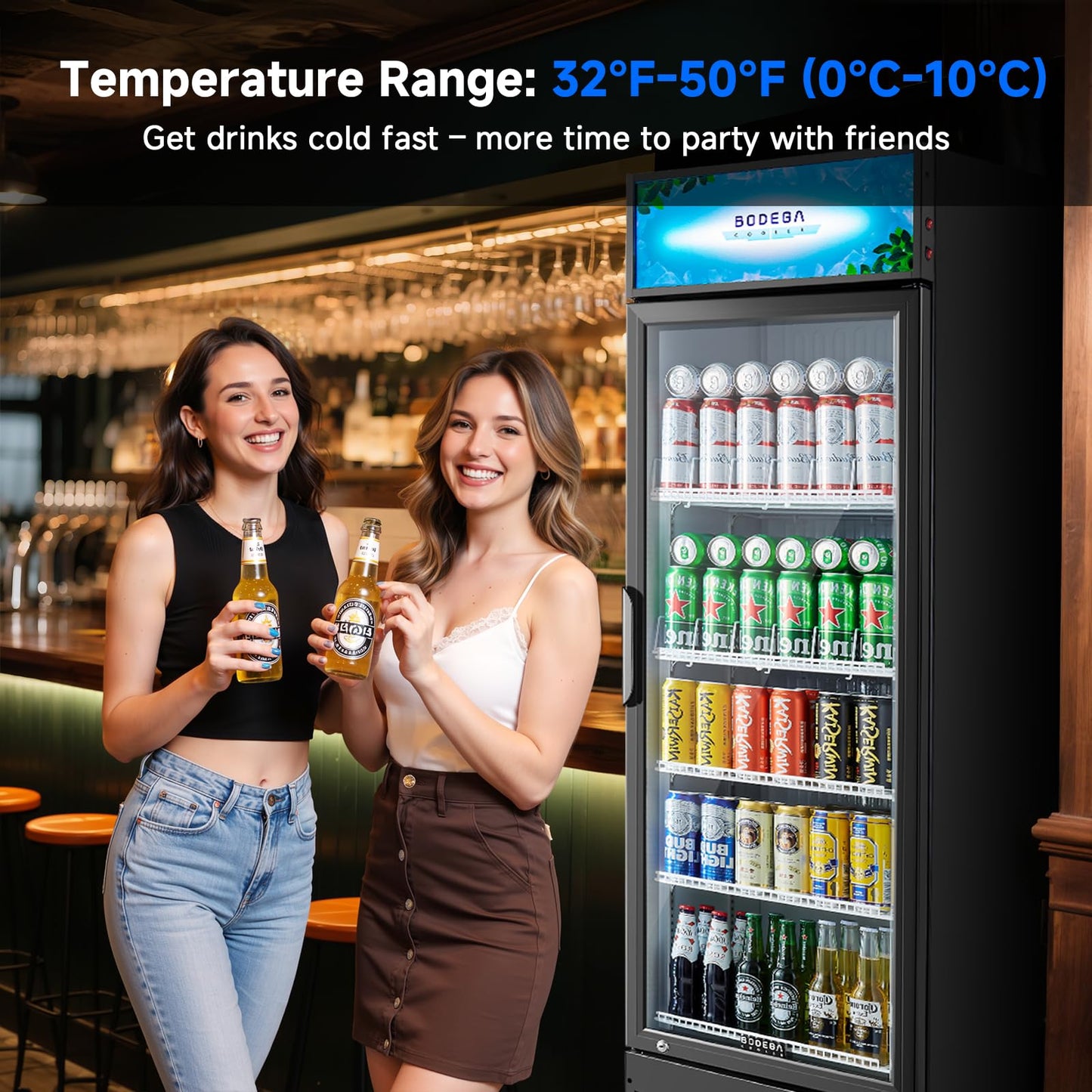 BODEGACOOLER Commercial Beverage Refrigerator and Cooler, 12.5 Cu.Ft. Commercial Merchandiser Refrigerator with Soft LED Light, Adjustable Shelves, Display Fridge For Kitchen,Office,Outdoor,Bar,Garage