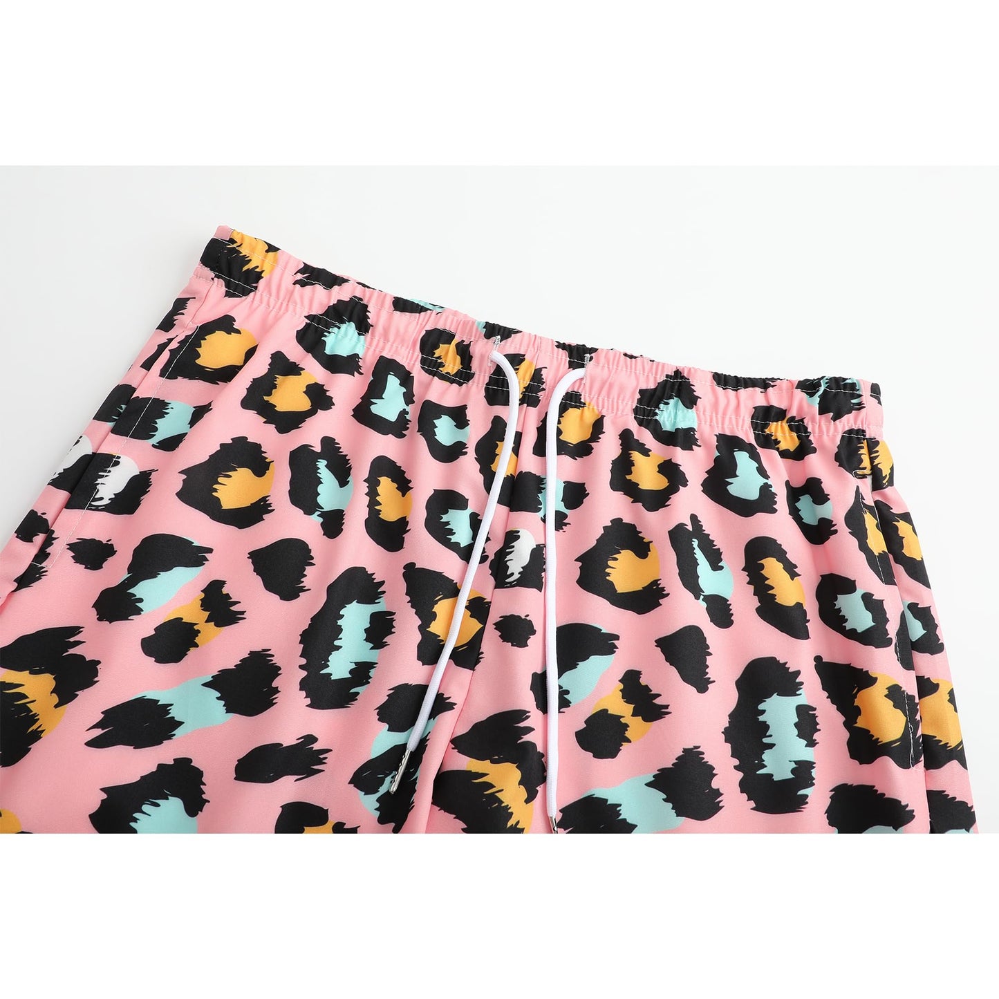 Spanoous Men's 2 Piece Tracksuits Rave Outfit Pink Leopard Print Shirt and Shorts Set with Bucket Hats 02-S
