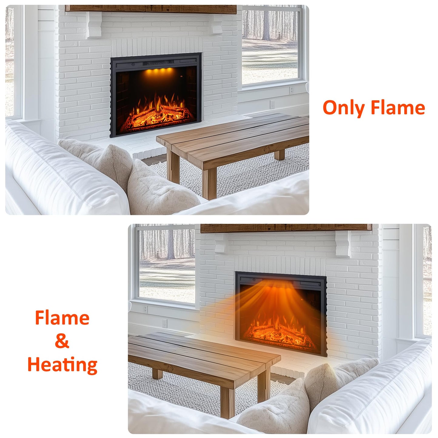 Valuxhome Electric Fireplace, 40 Inches Fireplace Insert, Electric Heater with Overheating Protection, Fire Crackling Sound, Remote Control, 750/1500W, Black, 40" L27 H