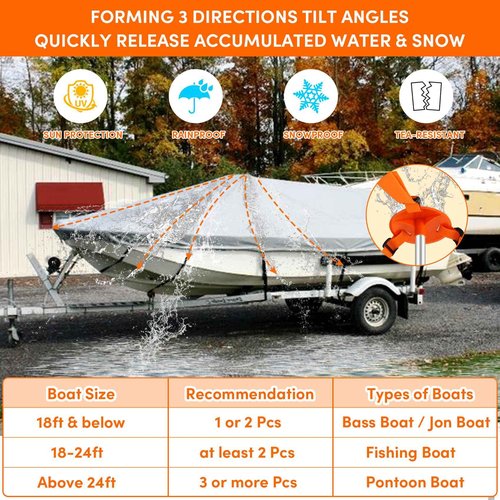 VEITHI Boat Cover Support Poles Heavy Duty 2 Pack,21” to 58” Aluminum Pontoon Telescoping Boat Cover Support System with Metal Cross Base and Adjustable Strap - Orange