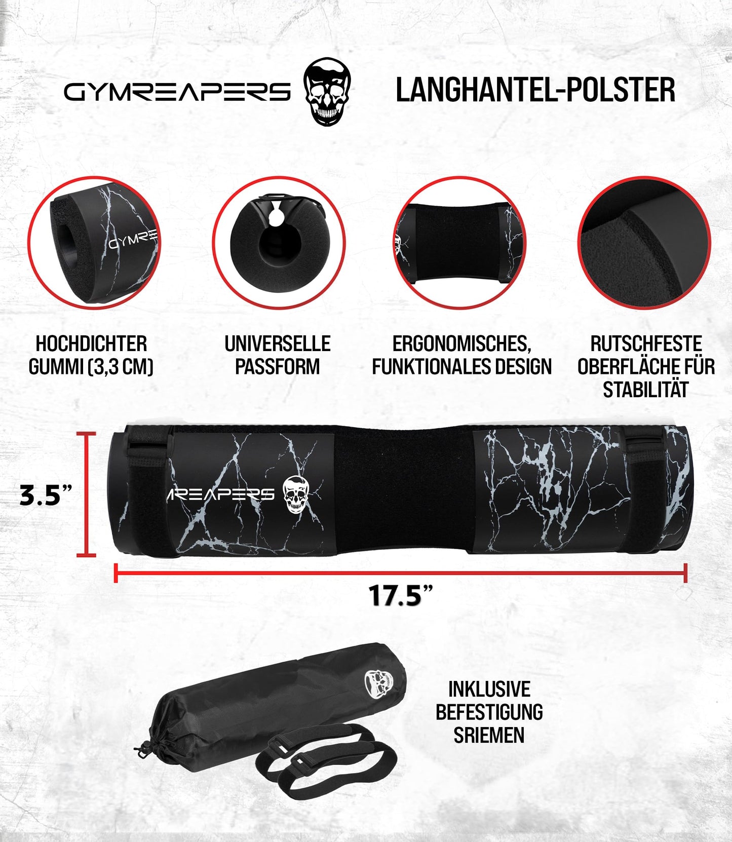 Gymreapers Barbell Squat Pad - Protective Bridge Pad For Hip Thrust, Squats, Lunges - Hip Support, Neck Protection For Bar (Marble)