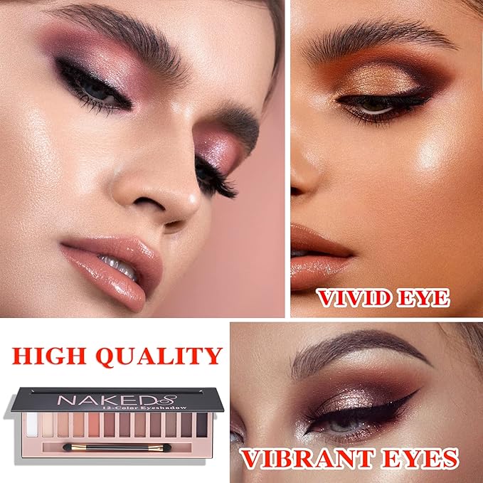 12 Shades Nude Matte Eyeshadow Palette,Shimmer Naked Eyeshadow Palette,Eye Shadow Palette Natural Flash Waterproof Durable Smoked Professional Makeup Palette With Brush(Pearl)