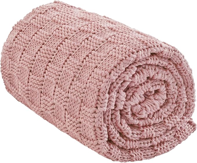 Knitted Weighted Blanket Adult, No Beads Heavy Blanket 48” x 72'' 15lbs, Breathable Chunky Knit Blanket, Cooling Weighted Blanket for Hot Sleepers, Christmas Home Decor (HoneyPink)