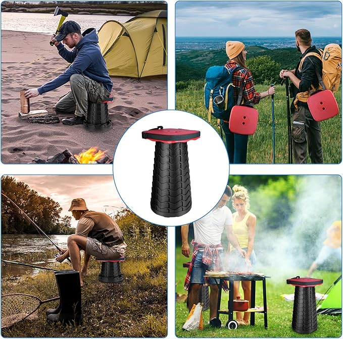 ZTMT Upgraded Square Folding Stool, Max Load Capacity 485lbs, Portable Collapsible Seat, Telescoping Foldable Stool for Camping,Fishing,Hiking,Travel, Red