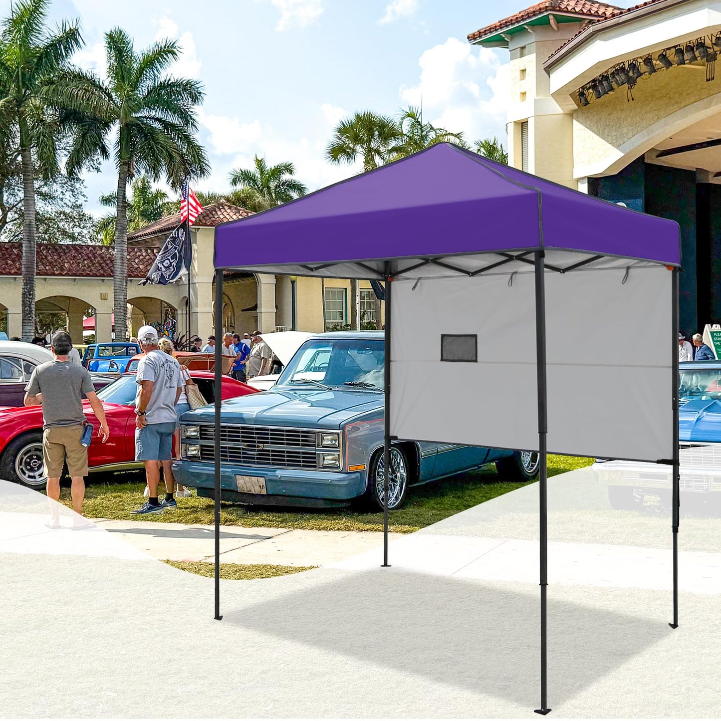EAGLE PEAK Instant Pop Up Canopy with Adjustable Sun Wall 6x4, Straight Lightweight Compact Portable Tent with Carry Bag, Purple