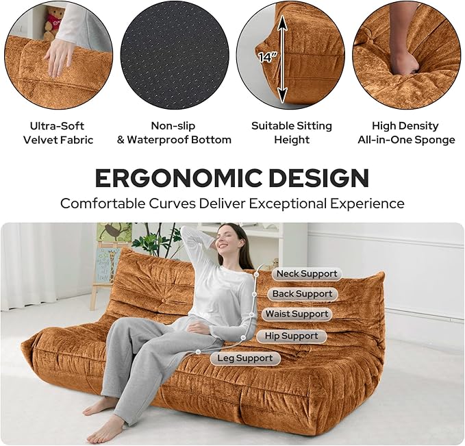 HABUTWAY Bean Bag Chair, Giant Bean Bag Chairs for Adults, 3 Seater Fireside Chair, Lazy Large Floor Bean Bag Sofa for Living Room, Bedroom, Dorm, Office (Brown)
