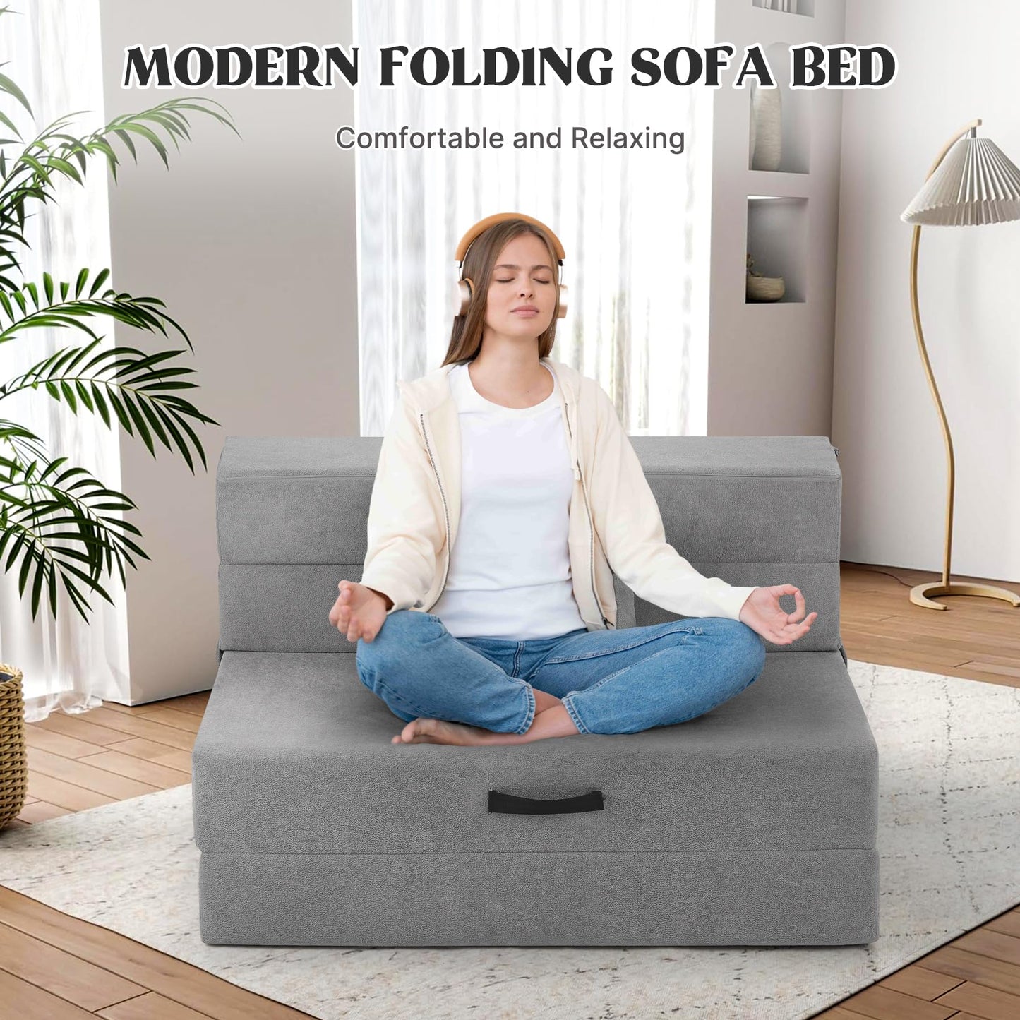Aivermeil Folding Sofa Bed Couch Futon Sleeper Chair with Pillow, Convertible Futon Couch, Foldable Mattress, Washable Cover, for Living Room/Dorm/Guest Room, Twin Size, Dark Grey