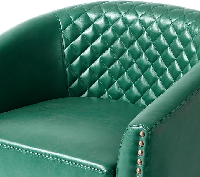 UIXE Swivel Accent Chairs, PU Leather Barrel Club Chair for Living Room, Upholstered Armchair Comfy Single Sofa Bedroom Reading Seat - Green, Set of 2