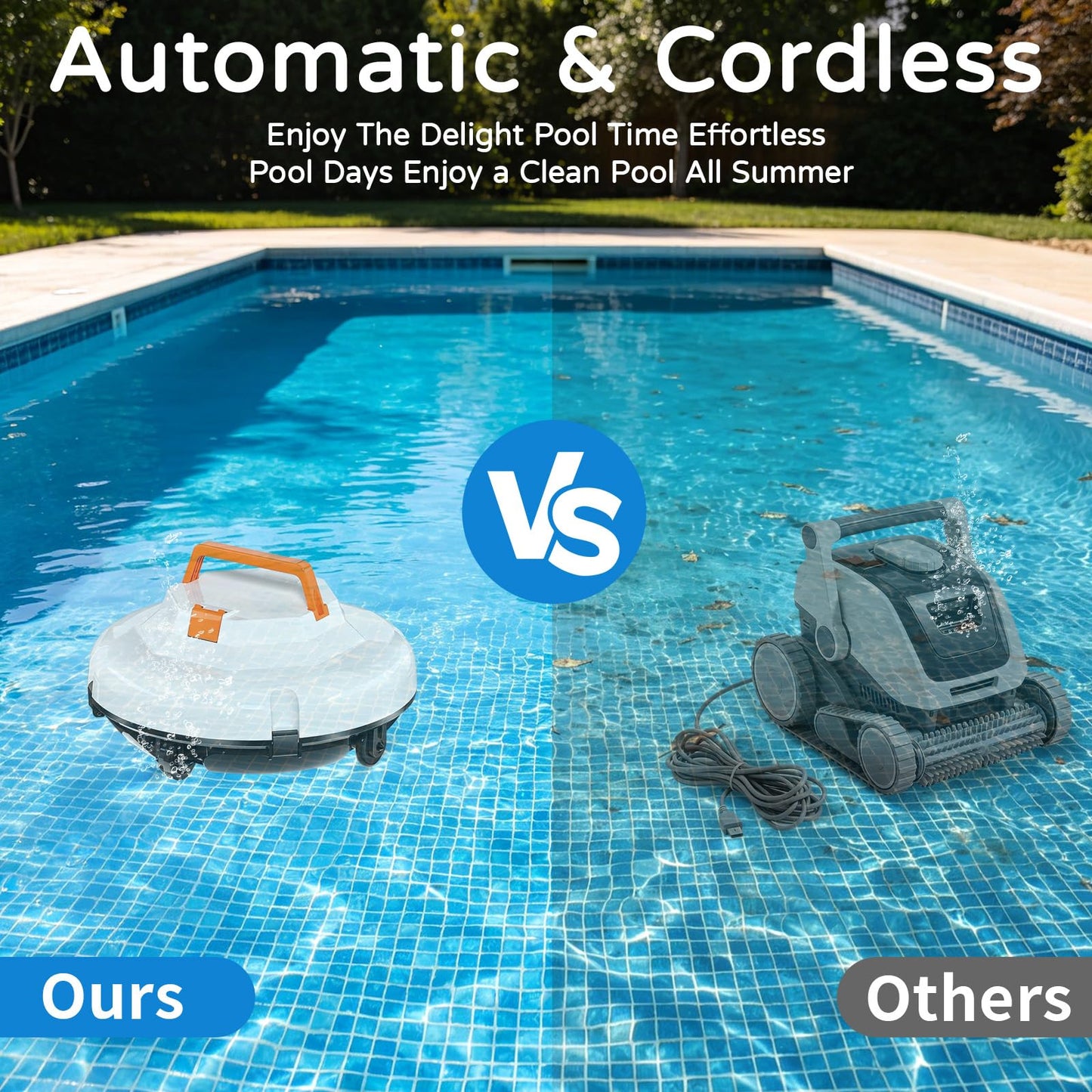 2026 NEW Cordless Robotic Pool Cleaner, Automatic Robotic Pool Vacuum Cleaner with Dual Motors, 130mins Runtime & Auto Docking Pool Vacuum Robot for Inground Pools Up to 1100 Sq.Ft, JQR-V201, White