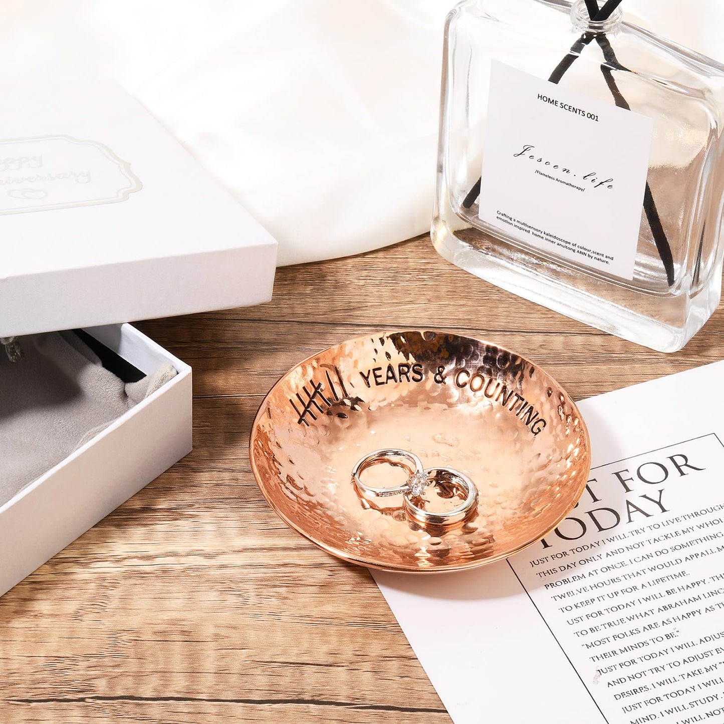 CEELGON 7th Wedding Anniversary Copper Gifts 4" Engraved Jewelry Tray Copper Decorative Dish for Couples Wedding Gift for Him or Her