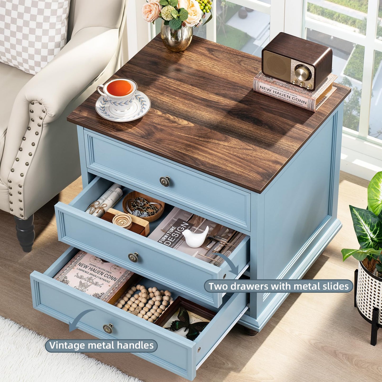 Joaxswe Farmhouse Dresser and Nightstand Sets 3 Piece, Nightstands Set of 2 and 7 Drawers Dresser for Bedroom, 54" Wide Dresser and 24" Inch Night Stand Set for Bedroom, Living Room, Hallway