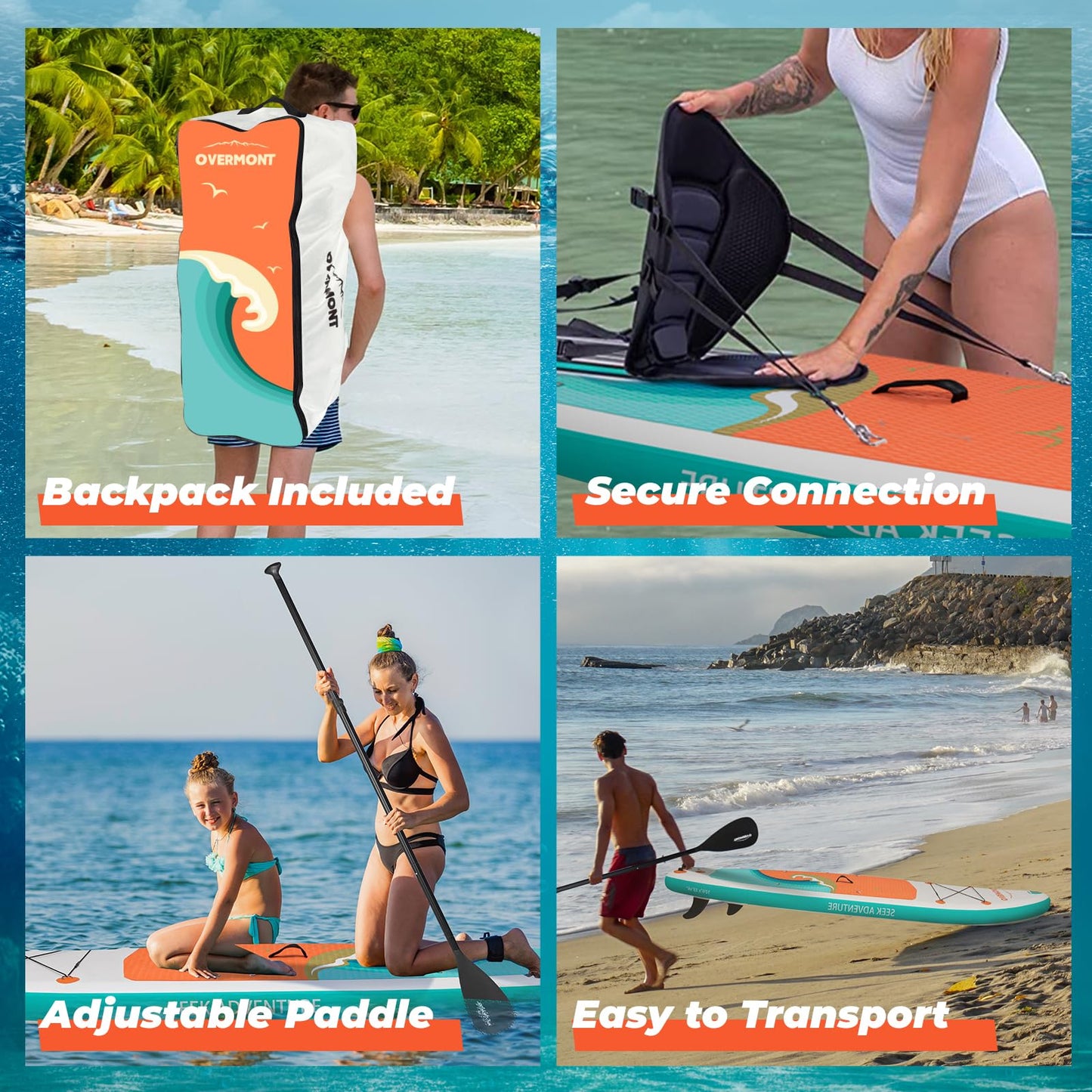 Overmont Inflatable Stand Up Paddle Board with Premium SUP Accessories, 10’6’’ Wide Durable Design, Non-Slip Stable Deck for Youth & Adults of All Skill Levels, Leash Paddle & Pump included