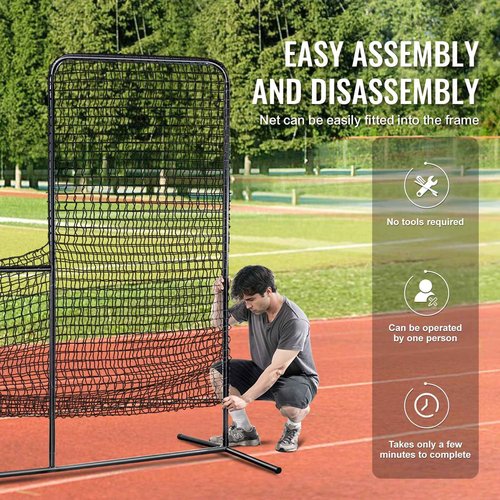 VEVOR L Screen Baseball for Batting Cage, 7x7 ft Baseball Softball Safety Screen, Body Protector Portable Batting Screen with Carry Bag & Ground Stakes, Heavy Duty Pitching Net for Pitchers Protection