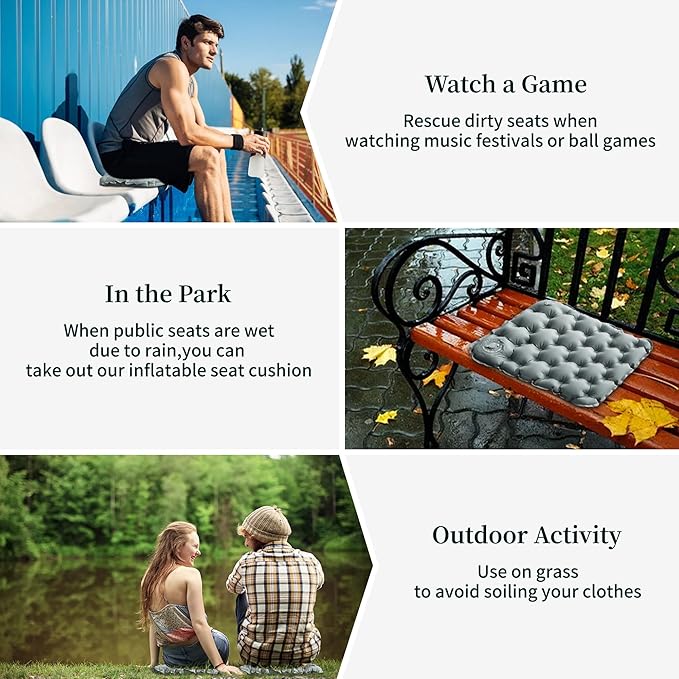 YEEKORO Inflatable Seat Cushion, Lightweight Camping Air Sitting Pad with Repair Cloths, Waterproof Air Seat Cushion, Portable Push-Press Seat Cushion for Airplane Travel Hiking Office Stadium Seat