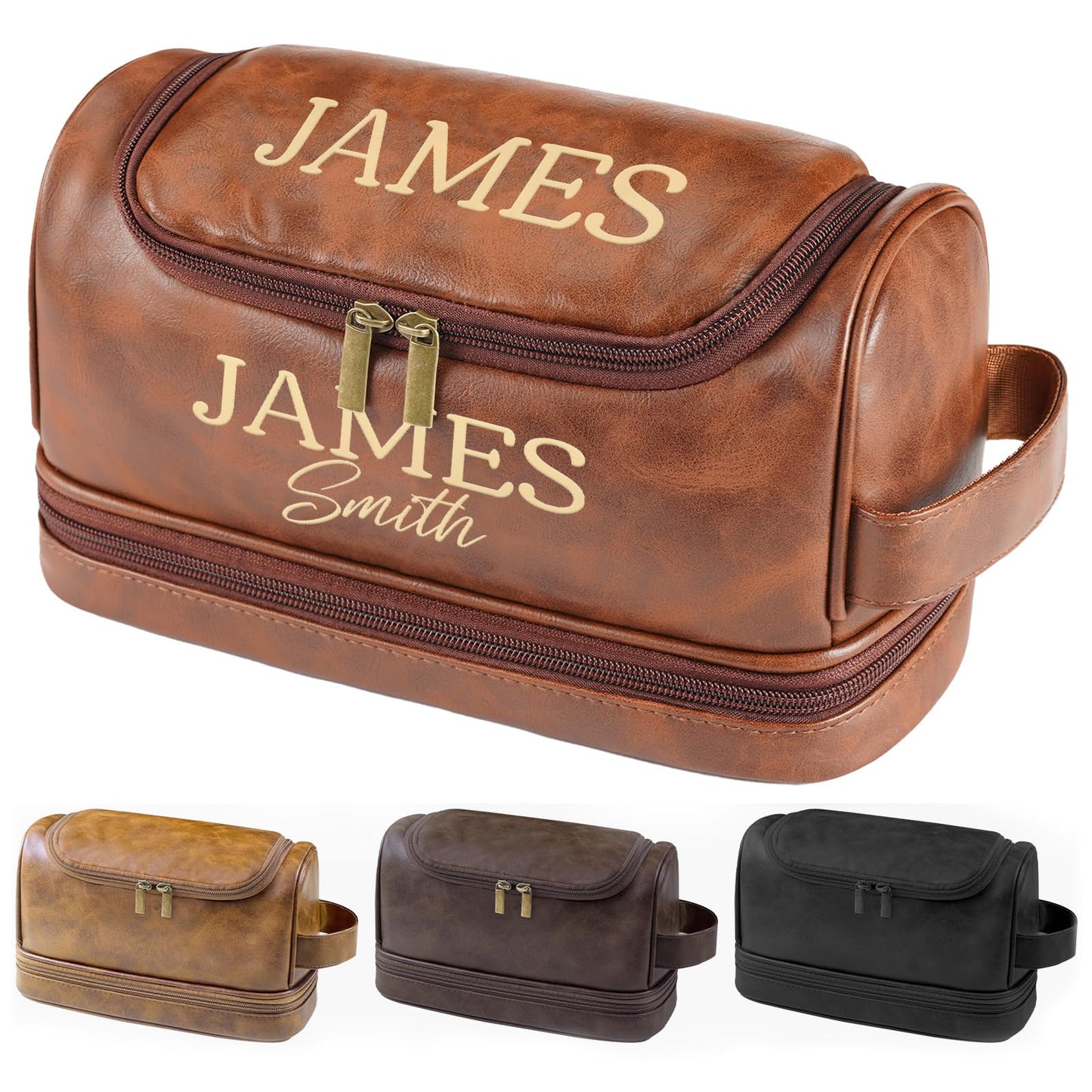 Sparklove Personalized Leather Toiletry Bag for Men, Custom Shaving Bags, Engraved Monogrammed Travel Bag, Birthday Gifts for Boyfirends, Groomsmen, Dad, Son Husband Father's Day, Wedding, Anniversay