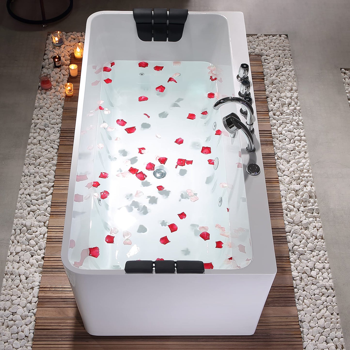 Empava 67-Inch Freestanding Whirlpool Bathtub Rectangular with 8 Hydromassage Water Jets Luxury Acrylic Massage SPA Soaking Bath Tub Double Ended