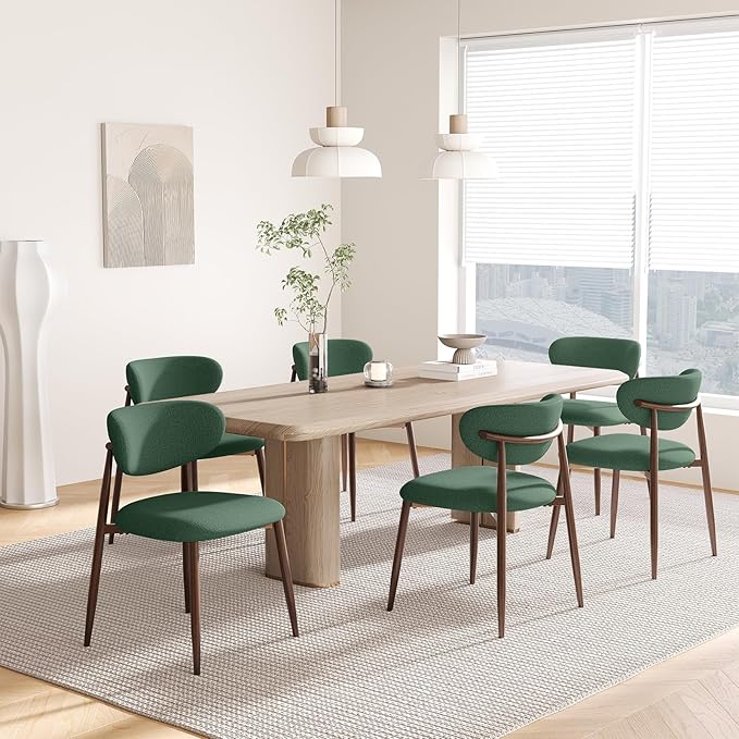 MALOL Dining Chairs Set of 6, Upholstered Dining Room Chairs with Metal Legs and Anti Slip Pads, Curved Back Kitchen Chair for Home and Restaurant Use, Green