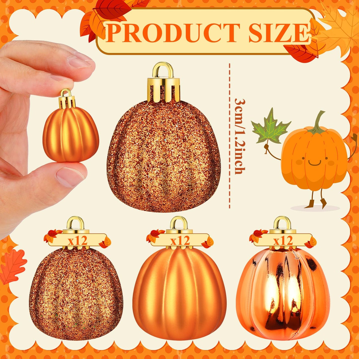 Colingmill 36 Pcs Fall Pumpkin Hanging Ornament Thanksgiving Tree Decorations Mini Pumpkin Ball Decorations Farmhouse Fall Ornaments for Small Tree for Autumn Thanksgiving Halloween Christmas(Gold)
