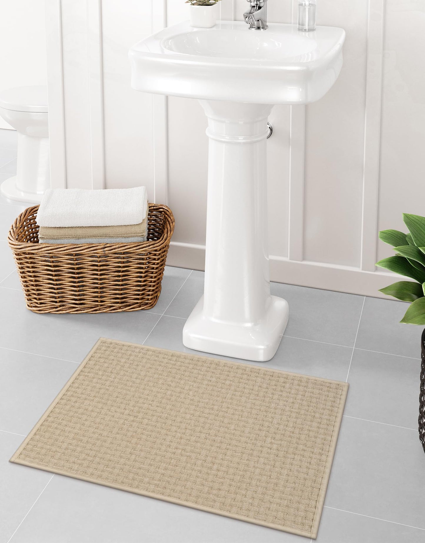 Uphome Khaki Bath Mat Waffle Non Slip Bathroom Rugs Neutral Woven Super Absorbent Bath Rugs Shaggy Soft Quick Dry Washable Thin Shower Rug for Tub Toilet Vanity, 16x24 inch