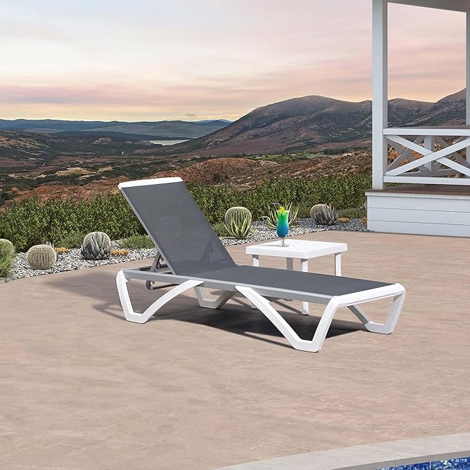 PURPLE LEAF Patio Chaise Lounge Chair Set Outside Aluminum Plastic Stackable Tanning Chairs with Side Table for Pool Sunbathing Beach Deck Outdoor Lounger, Grey