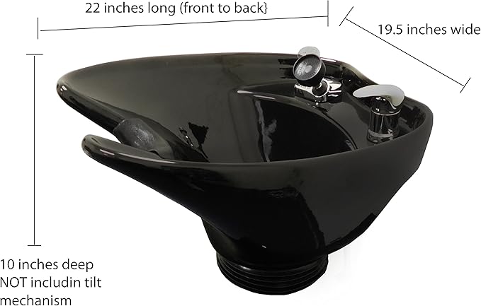 Tilting Shampoo Bowl Black Ceramic on Cabinet With Reclining Shampoo Chair TLC-B35-TC-216